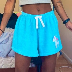 blue unicorn pajama shorts